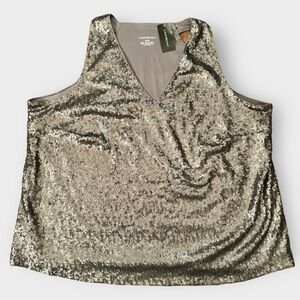 Lane Bryant Sequined Gun Metal Gray V Neck Top Size 22/24